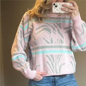 Pastel Pink Patterned 80s Style Sweater